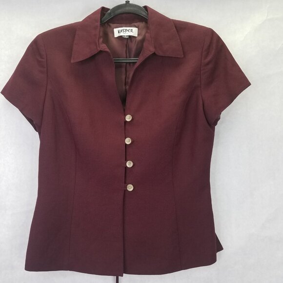 KASPER Skirt Suit Women Sz 4 Short Sleeve Jacket Burgundy Maxi Skirt Linen Lined - Picture 5 of 16